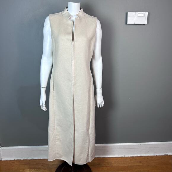 BCBG MaxAzria long vest medium cream wool minimalist quiet luxury cream Thrones - Picture 1 of 15